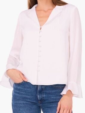 1 STATE Button Front Long Sleeve Top White Large NWT IN PACKAGE